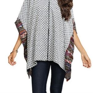 Flying Tomato Black and White Poncho Shrug with Hood and Flowing Sleeves M/L